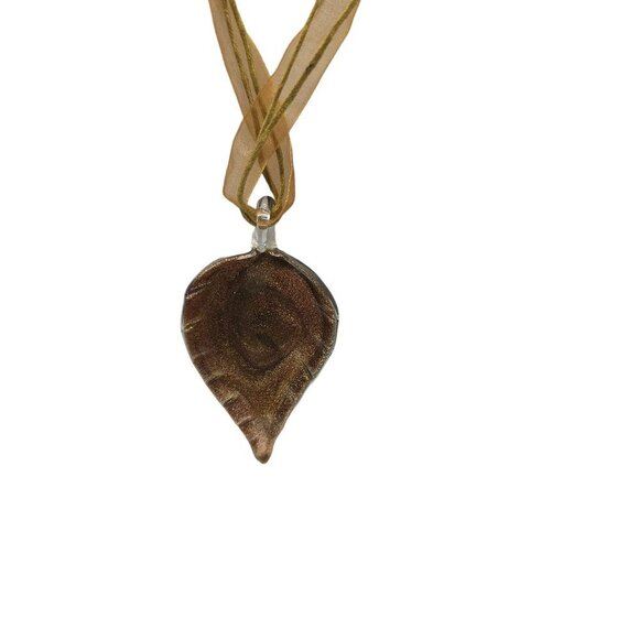 Multi-Color Venetian Glass Teardrop Pendant Ribbon Necklace Lobster Clasp VTG - Picture 3 of 5